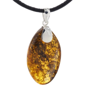 Naszyjnik na rzemieniu - Bursztyn z łuskami w srebrze 