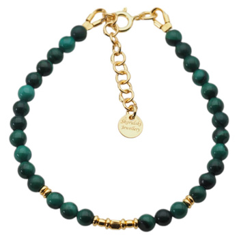 Bransoletka - malachit kulki i srebro złocone