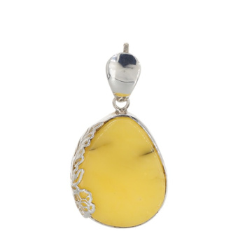 Zawieszka - Bursztyn mleczny łza w srebrze