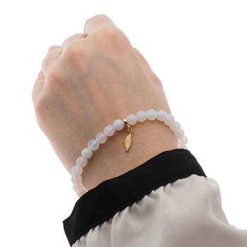 Bransoletka - Akwamaryn kulki 6mm i piórko srebrne złocone