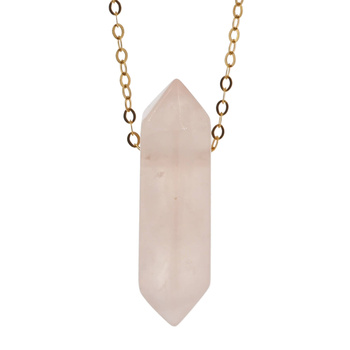 Naszyjnik - Kwarc Różowy sopel na łańcuszku srebrnym złoconym