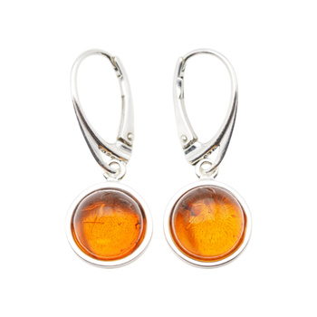 Kolczyki - koniakowy Bursztyn okrągły i srebro