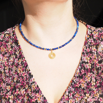 Naszyjnik - Lapis Lazuli fasetowane kulki i srebro złocone