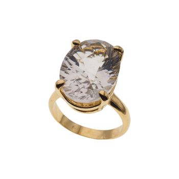 Pierścionek - Kryształ Górski owal (szlif diamentowy) w srebrze